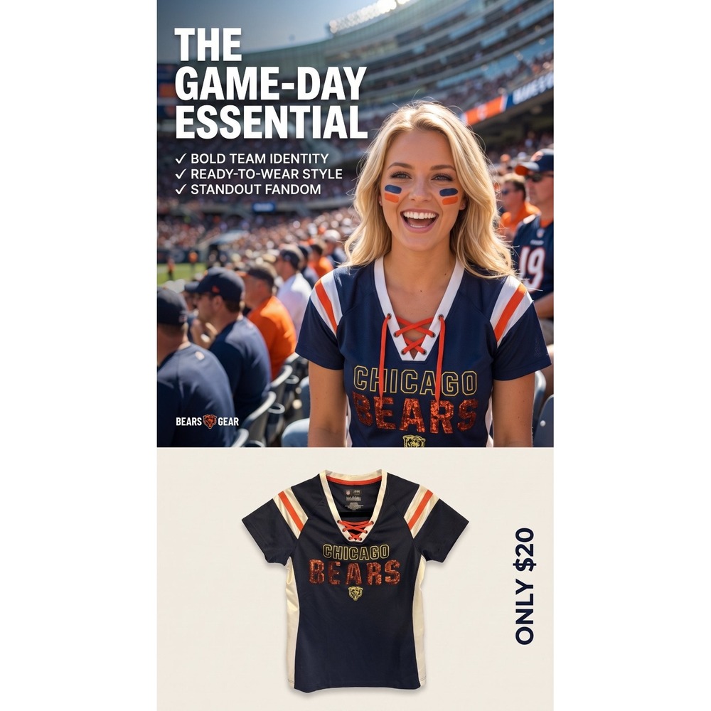 NFL Chicago Bears Women's Sequin Lace-Up Jersey Tee